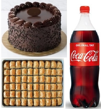 Klasik Çikolatalı Pasta 4-5 Kişilik 1 kg Baklava ve 1 L Cola
