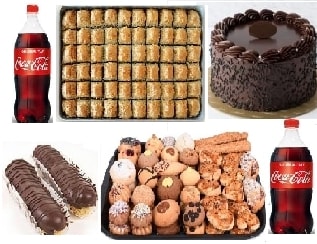 Şahane Kutlama Seti Çikolatalı Pasta Baklava Ekler ve İçecek Kombini